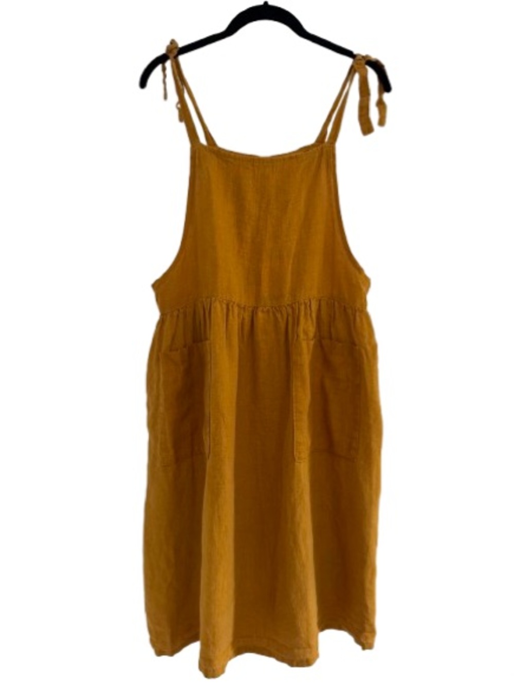 Love To Love You Linen Pinafore Dress Yellow Tie Back Cottagecore Summer